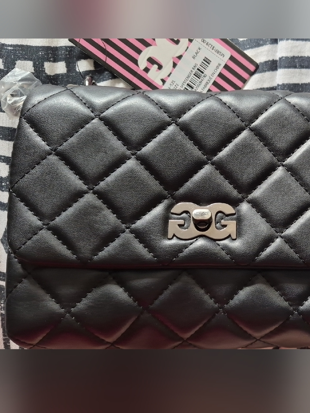 Gilda Paris Quilted Black Crossbody Chain Bag with Silver Hardware
